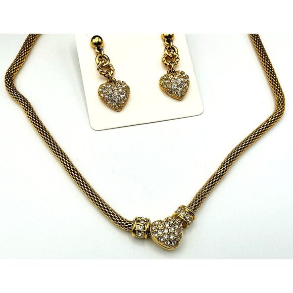 Gold-Tone Mesh Chain Heart Pendant Necklace and Earrings Set - Picture 2 of 6
